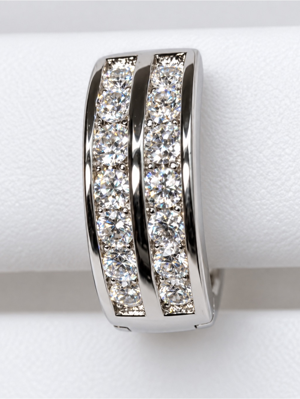 925 Sterling Silver Moissanite Double-Row Huggie Hoop Earrings 0.28 CTW